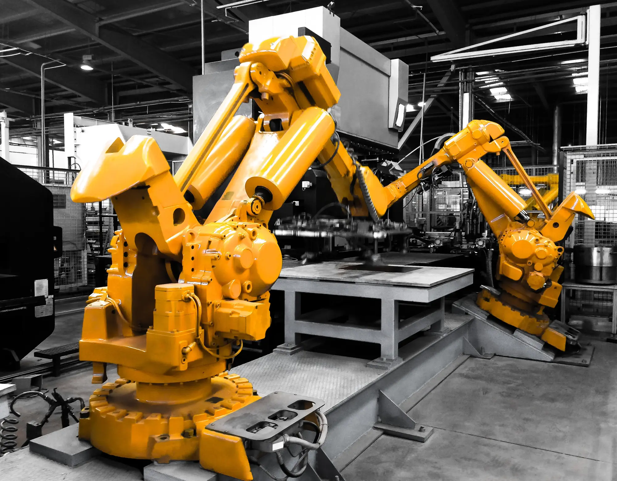Industrial robots in production line manufacturer factory